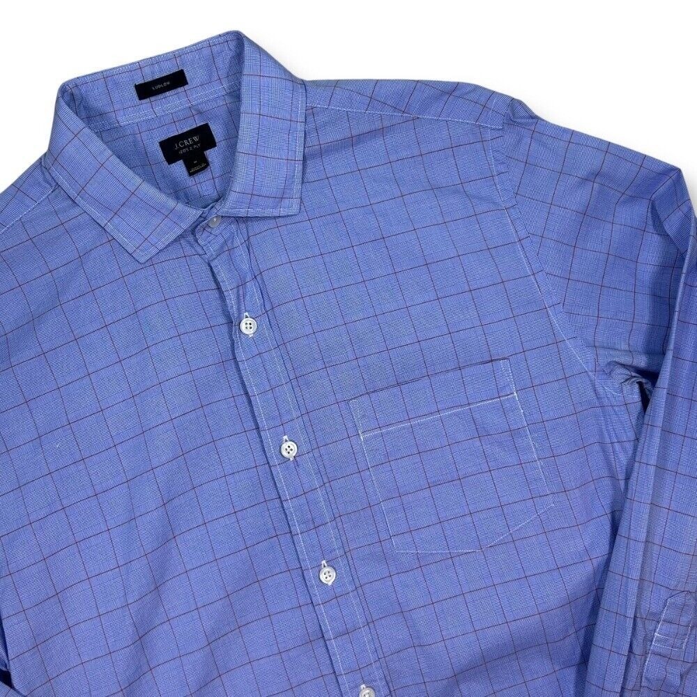 J.Crew Ludlow Dress Shirt 120's 2-Ply Cotton Check Button Down Blue Mens Medium